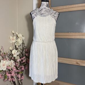 Jacaranda Ivory Elastic Waist Pleated Halter Midi Dress Women's Size M